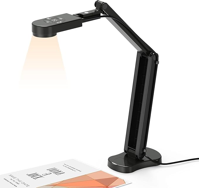 4K USB Document Camera for Teacher 8MP Webcam &amp Visualiser for A3 Size with Dual Microphones 3-Level LED Light Image Invert Foldable for Live Demo Work with Windows macOS and Chrome OS
