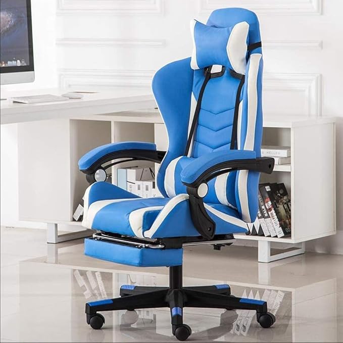 Office Chair E-Sports Chair Ergonomic Racing Swivel Chair high Back Gaming Chair with Footstool Office Chair Computer Chair Chair (Color : Blue) Needed