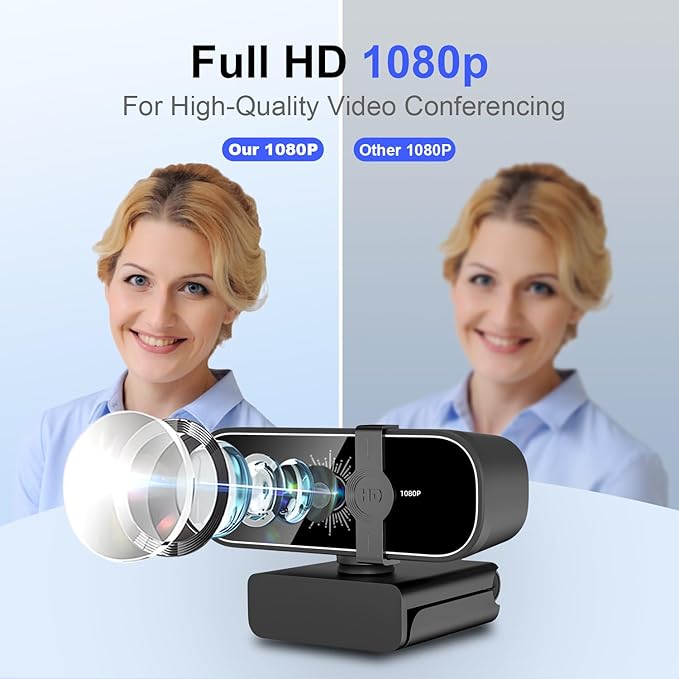 C28 1080P Webcam with Privacy Cover and Tripod Stand PC Camera with Noise-Cancelling Mic Auto Light Correction Plug and Play Web Camera for Streaming Zoom/Facetime