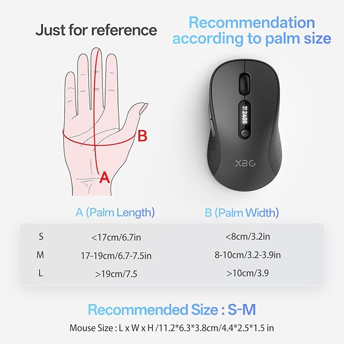 XBG B15pro Wireless Bluetooth Mouse Bluetooth 5.0/4.0 &amp 2.4G Tri-Mode Type-C Rechargeable with LED Screen Display Ergonomic Silent Click for Laptop/PC/Tablet Multi-Device &amp Office Use