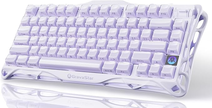 GravaStar Mercury K1 Purple 75% Wireless Mechanical Keyboard – Tri-Mode BT5.0/2.4GHz/USB-C Gaming Keyboard Jelly Keycaps Linear Switches RGB Backlit Creamy Keyboard for PC/Mac Cute &amp Stylish