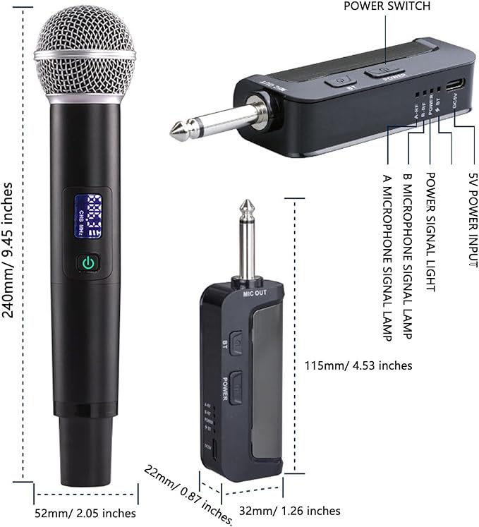 Alomejor Microphone with Reverb Function Dynamic Coil Long Battery Life for Stage Singing Studio Recording Home Karaoke