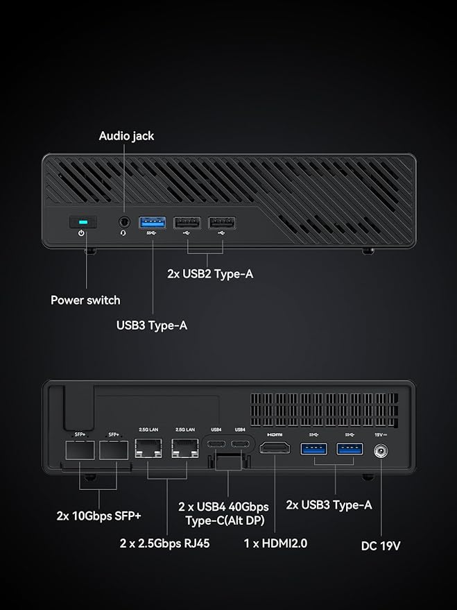 MINISFORUM MS-01 Mini PC Barebone with Intel Core i9-13900HvPro Enterprise Support2x10Gbps SFP+LAN/2x2.5G RJ45/2xUSB4/HDMI/16xPCIe 4.0/M.2 NVMe SSD/U.2 NVMe SSDMini Computer(No OS/RAM/SSD)