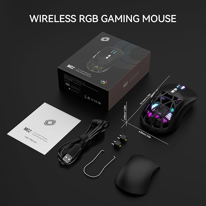 FD Wireless Gaming MouseRechargeable RGB Programmable Macro Mouse10000 DPITri-Mode 2.4GHz/BT 5.0 with Wired3.7V 500mAh Built-in Battery for Laptop Desktop PC MacBook Chromebook - Black