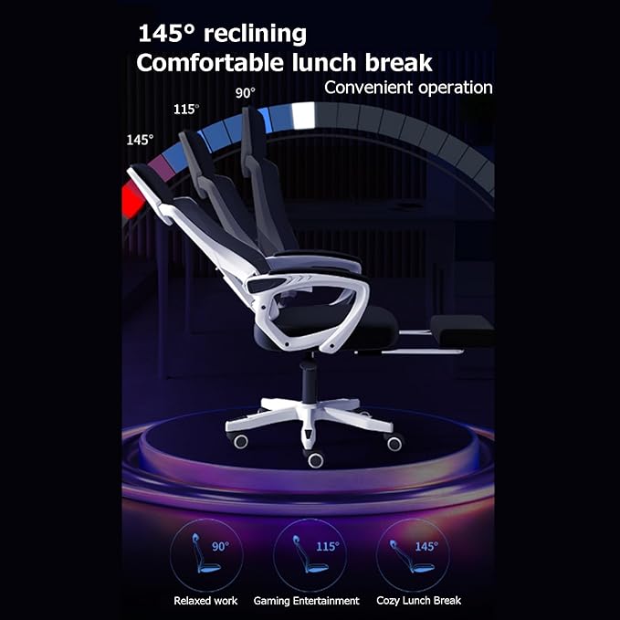 Ergonomic Gaming ChairLatex Cushion Comfortable and Breathable Office Chair Height Adjustable Computer Chair with Footstool(BlackWithout_Grey)