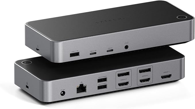 Satechi 13 in 1 Triple 4K USB C Docking Station 100W Charging 2 DP 3 HDMI 2 USB C 3 USB-A Gigabit Ethernet and Audio Jack for Mac/Windows MacBook Air/Pro M5/M4 DisplayLink Required