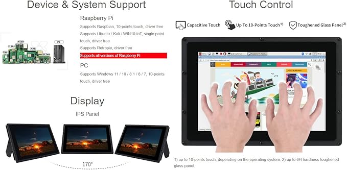 waveshare 10.1inch Capacitive Touch Screen LCD Compatible with Raspberry Pi 5/4B/3B/Zero/Zero W/Zero 2W/Pico/Pico W/Pico WH Comes with Case and Toughened Glass Cover 1280×800 Resolution HDMI IPS