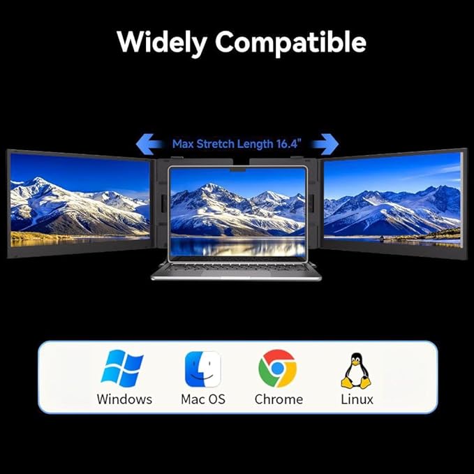 15.3 Laptop Screen Extender 1200P FHD Ultra-Thin Triple Screen Laptop Monitor Extender 100%sRGB Travel Portable Monitor for Laptops Multi Screens Laptops Attachment Compatible with Windowss Mac