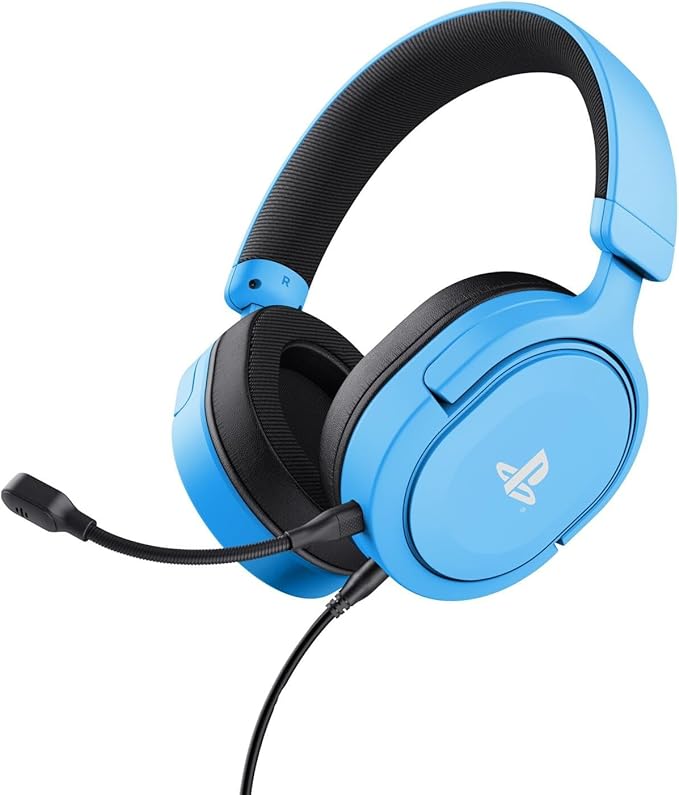 Trust Gaming GXT 498B Forta [Officially Licensed for PlayStation 5] Gaming Headset for PS5 / PS4 1.2m Cable 50mm Drivers 3D Audio Detachable Microphone Wired Over-Ear Headphones with Mic Blue