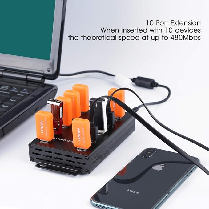 Sipolar-USB Hub- 10 Ports USB Data Hub-Industrial USB Powered Hub - USB 2.0 Hub for Mining Bitcoin Miner