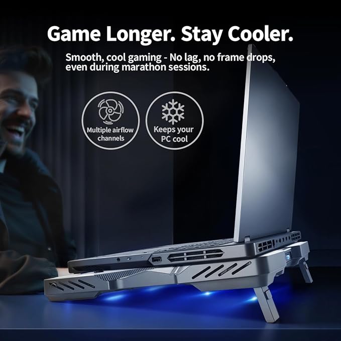 Thermoelectric Laptop Cooling Stand with 5 Fans - Adjustable Height for Laptops up to 19 Compatible with MacBook Alienware ROG &amp Gaming Laptops
