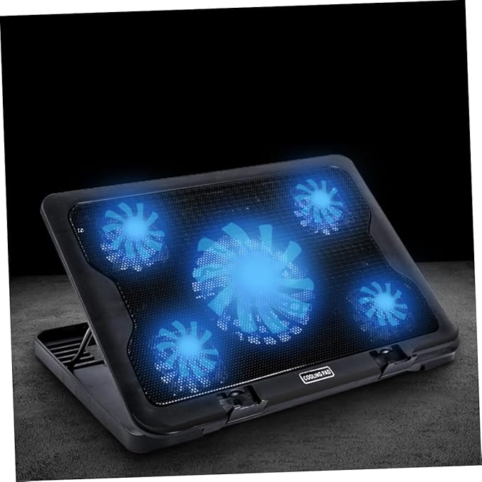 USB Laptop Cooling Platform 5 Fans Cooler Stand with Multi-Angle Adjustable Base Anti-Skid Heatsink for Gaming and Office Use Black