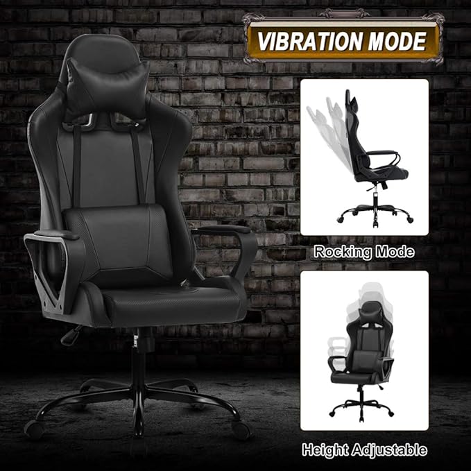 Modern Gaming Chair Ergonomic High Back PU Leather Office Chair with Lumbar Support Black