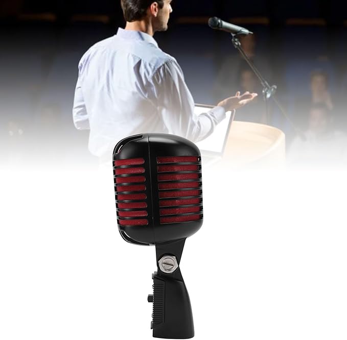 Vintage Retro Old School Microphone Dynamic Microphone Retro Cardioid Pickup Angle Adjustable Mic for Stage Performance KTV (Black)