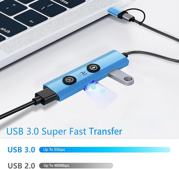 5-in-1 USB Type C Hub USB-A Hub Voice Control &amp AI Tools – Universal Compatibility for Laptops/Desktops/Tablets (Windows/macOS/Android)