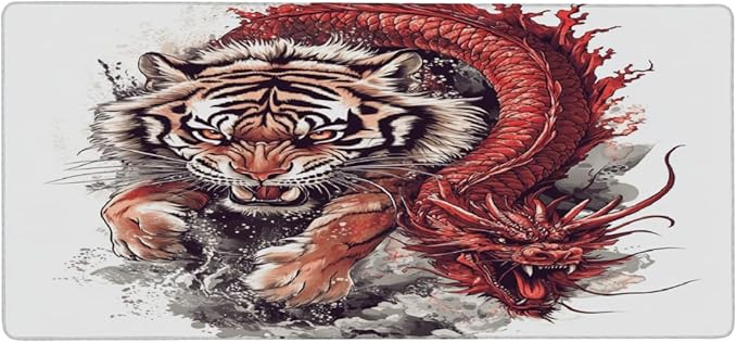 Large Mouse Mat Tiger Dragon Animal Computer Mousepad with Non-Slip Rubber Base Waterproof Mouse Pad Desktop Keyboard Pad for GamerHome School Laptop Office Accessories35.4x15.7 in