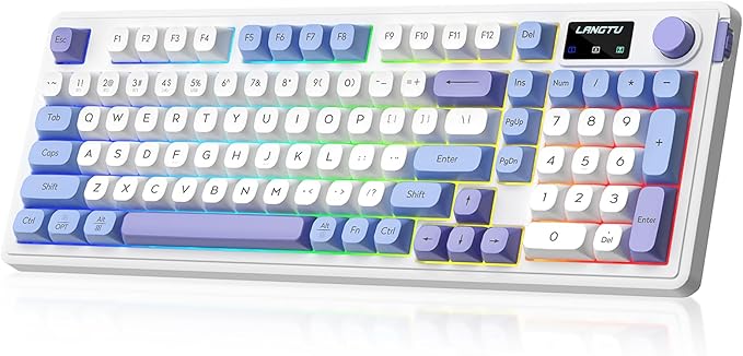 L98 Wireless Gaming Keyboard Cute Creamy Keyboard with Number Pad Tri-Mode BT5.0/2.4GHz/USB-C RGB Backlit Quiet Office Computer Keyboards for PC Laptop