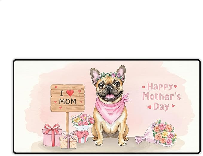 Happy Mother's Day French Bulldog Love Dog Mom Heart Flower Desk Mat Full Keyboard Mouse Pad Dog Lover Gifts Large Mousepad 12004