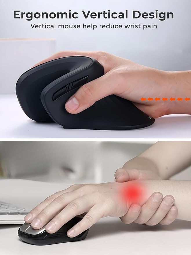 DAREU Ergonomic Vertical Wireless Mouse 2.4G Optical Vertical Mouse with Ergo Design for Comfort and Reduced Wrist Strain3 Adjustable DPI Levels with 6 Buttons Computer Mice for Laptop Desktop PC
