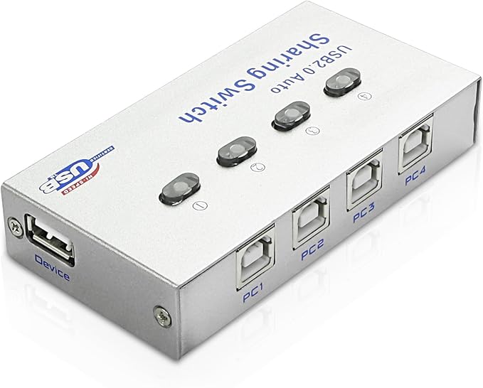 XMSJSIY USB 2.0 Sharing Switch Selector 4 in 1 Out Printer Sharer Switcher 4 PC to 1 Splitter Hub for PCPrinterScannerKeyboard PlotterCard Reader -1 PCS