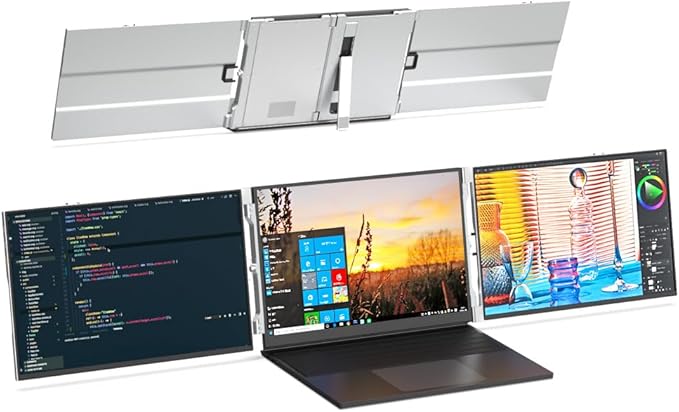 VSDISPLAY 14 Inch Laptop Monitor Extender 1920x1200 IPS High Resolution Triple Portable Screen with Mini H/D USB C Plug and Play Interface Fit for 13.3-16 Inch Laptops