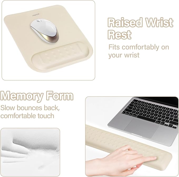 MOSISO Computer Keyboard Stand&ampWrist Rest Support for Keyboard &ampMouse Pad Set Ergonomic Massage Wrist Rest Set Easy Typing Working Acrylic Clear Stand for Office Home Khaki