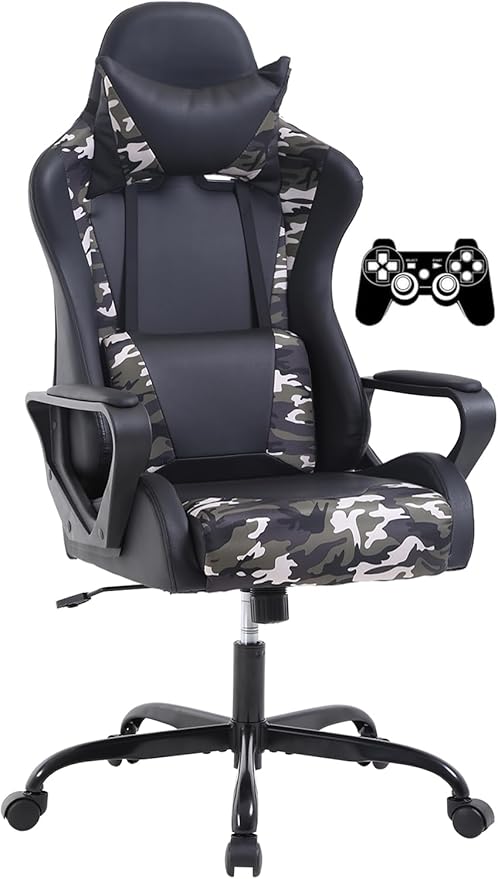 Gaming Chair High-Back Office Chair Ergonomic Video Game Chairs Height Adjustable Reclining Computer Chair with Lumbar Support Armrest Headrest Swivel Chair Game Chair for Adult Teen - Camo