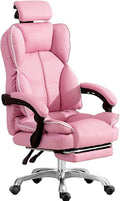 Katzowen Office Computer Chair Pink Gaming Chair for Girls Ergonomic Office Chair with Headrest Pu Leather Executive Chair Adjustable Reclining with Footrest Pink (Color : Pink)