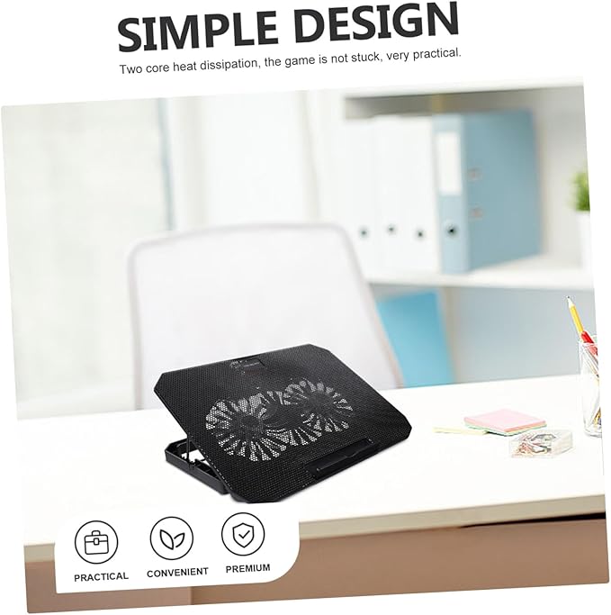 1Pc Laptop Cooler Stand for Laptops Black Ultra Quiet Dual Fans Ergonomic Design USB Powered Material Heat Dissipation