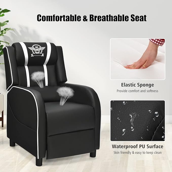 GORELAX Modern Massage Gaming Recliner Chair PU Leather Home Theater Recliner Chairs w/Footrest and Massage Racing Style Sofa Chair for Living Bedroom Gaming Room