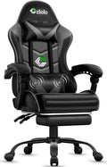 Gaming Chair with Footrest Racing Style Lumbar Support Massager Video Game Chair with Metal Legs High Back Reclining Gamer Chair with Headrest 360° Swivel Office Computer Desk Chair (Gray)