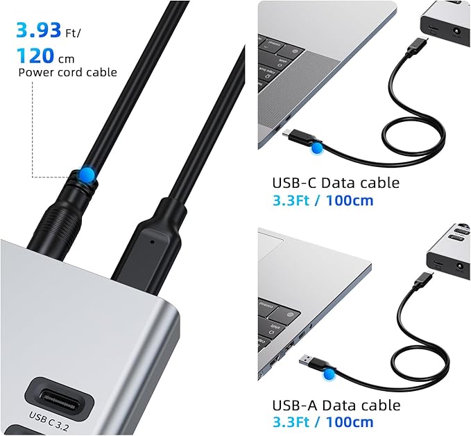 Powered USB Hub 10Gbps 17 Ports 96W USB 3.2 Hub(10 USB-A 3.2 Ports+3 QC 24W Fast Charging Ports+2 USB-C 3.2 Ports+SD/TF Card Reader) 12V/8A Power Adapter for Laptop PC Computer HDDFlash Drive
