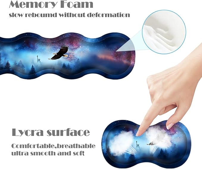 Ergonomic Keyboard Wrist Rest &amp Mouse Pad Wrist Rest SetXL Gaming Desk Mat 31.5x 11.8Non-Slip BaseMemory FoamEasy Typing Pain Relief for Office &amp HomeEagle US Flag Fireworks
