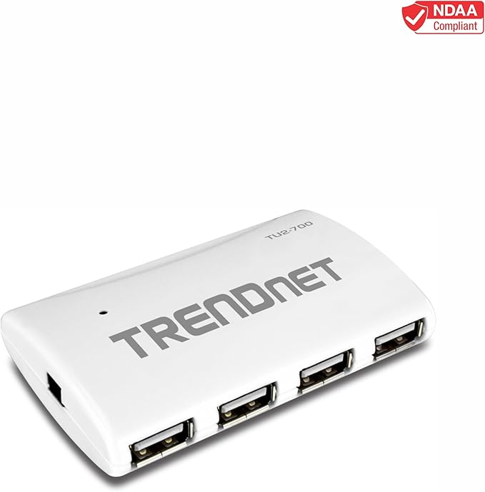 TRENDnet 7-Port USB 2.0 Hub TU2-700 7 x USB 2.0 Ports Backwards Compatible with USB 1.1 Compatible with Windows and macOS NDAA Compliant