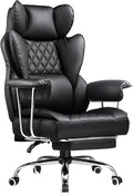 COMHOMA Big and Tall Office Chair High Back Leather Gaming Chair with Footrest Executive Ergonomic Office Chair with Pocket Spring Lumbar Support and with Outward Fixed Soft Armrests