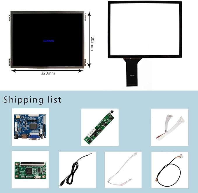 10.4 inch VS104T-004A 1024x768 4:3 600nit IPS Touch Screen and VGA 2AV LCD Controller Board