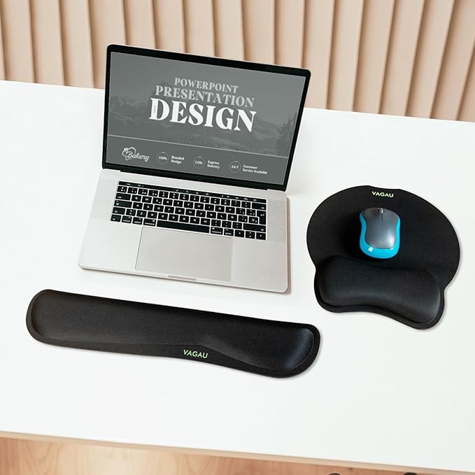 VAGAU Premium Keyboard Wrist Rest and Mouse Pad Wrist Support Ergonomic Memory Foam Set for Office Laptop Mac Computer and Gaming Comfortable Typing &ampWrist Pain Relief (2 Pack)
