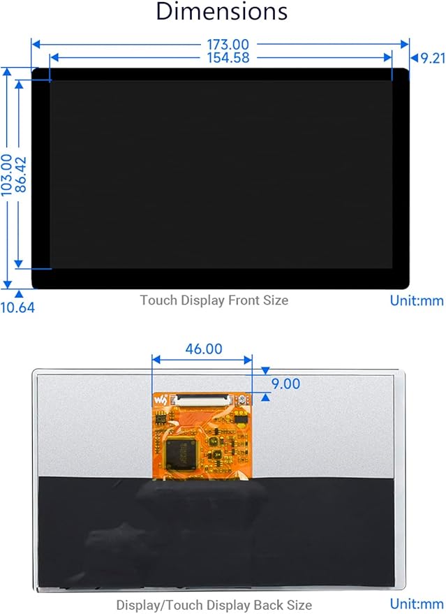 waveshare 7inch IPS Capacitive Touch Display 1024x600 Pixel Integrated Thin and Light LCD with Adapter Board for Raspberry Pi/Jetson Nano/Windows/PC Support Windows/Linux/Android
