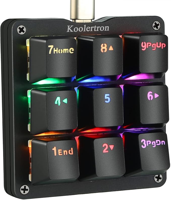 Koolertron One Handed Macro Mechanical Keyboard RGB LED Backlit Portable Mini One-Handed Mechanical Gaming Keypad OSU! Keyboard 9 Fully Programmable Keys Blue Switches