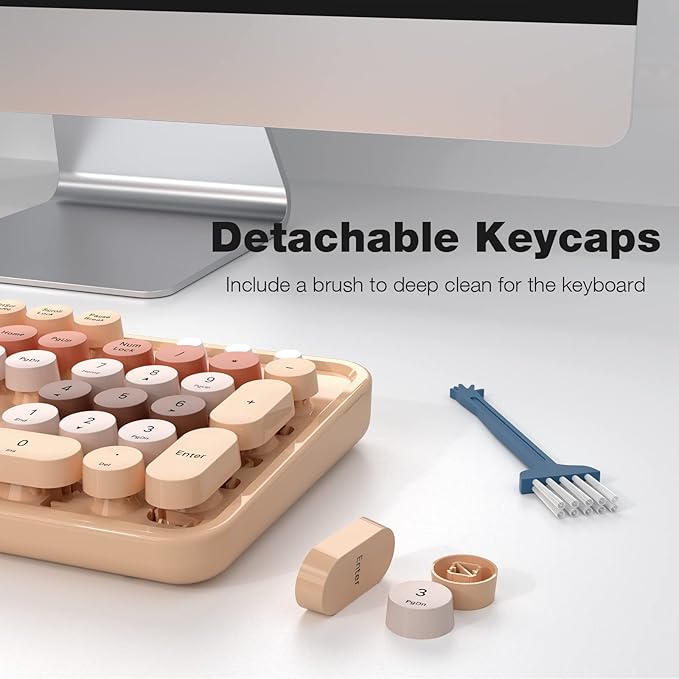 Wireless Keyboard and Mouse Combo MOWUX Colorful Computer Full Size 2.4G Plug and Play Wireless Typewriter Keyboard and Mouse Set for Windows Computer Desktop PC Notebook (Milk Tea Colorful)