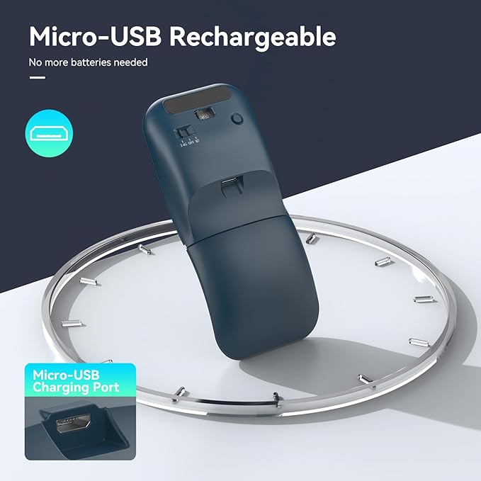 Bluetooth Wireless Arc Travel Mouse Dual Model (2.4G+BT5.1) Rotating Foldable Mouse for Microsoft Rechargeable Slim Portable Mice for Laptop Notebook PC MacBook Chromebook - Sapphire Blue