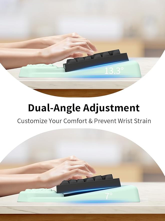 3-in-1 Ergonomic Keyboard Stand with Wrist Rest &amp Mouse Pad Set Comfy Keyboard Riser Holder Soft Mousepad with Massage Design Memory Foam and Non-Slip PU Base for Pain Relief Light Green