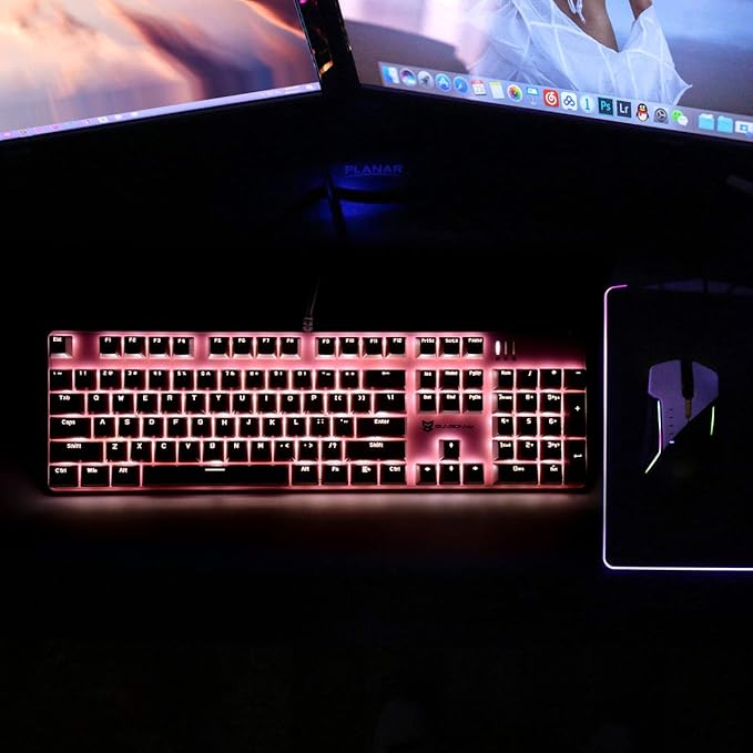 Full Size Wired Mechanical Gaming Pink Keyboard | Blue Switch 104 Keys US Layout Full Size Pink PC Gaming Keyboards | Hot Swappable LED Backlit Light Up Wired Mechanical Computer Keyboards