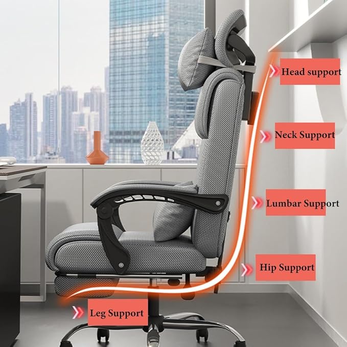 GIZNXBA Computer Chair with Foot Rest Home Office Chair Ergonomic Task Chairs with Arms High Back Mesh Gaming Chair for Adults with Lumbar Support Adjustable Headrest (Color : /Black)