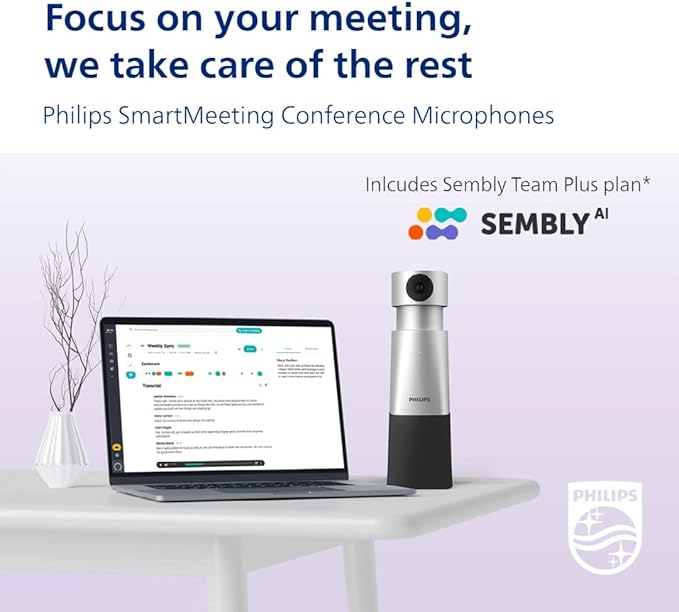 Philips SmartMeeting HD Audio and 4K Video Conferencing Solution PSE0550 with Sembly AI Meeting Assistant Trial