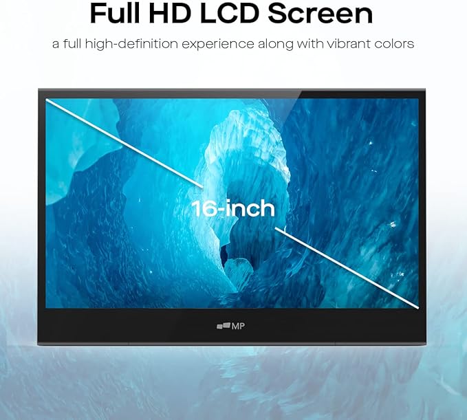 Mobile Pixels Glance Portable Monitor 16 FHD 1080P Monitor Travel Monitors with Dual Speakers Tilt Adjustment &amp Non-Slip HDMI USB C Plug &amp Play Extra Monitors for Laptop macOS Windows