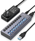 Powered USB 3.2 Hub ACASIS 10 Ports USB 3.2 Hub with 10Gbps Data Speed Aluminum Housing USB Hub Powered with 48W Power Adapter USB Hub for PC/Laptop Computer Flash Drive Printer Camera