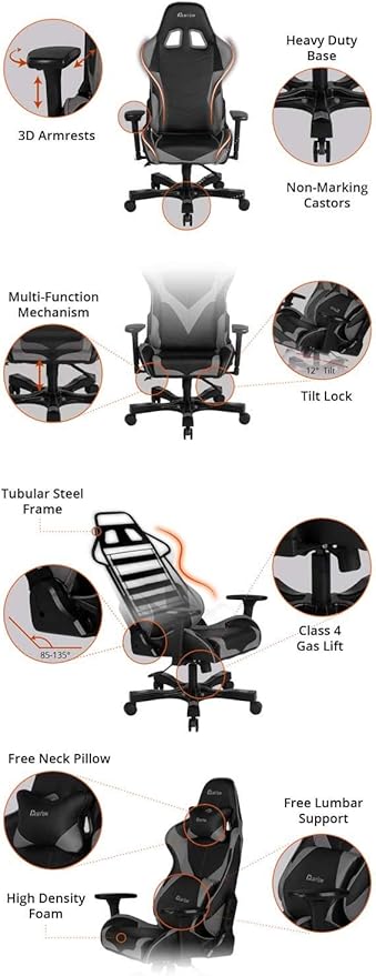 Clutch Chairz Throttle Series Pewdiepie Edition LED Gaming Chair - Premium Ergonomic Design Lumbar and Head Support Pillows - Black/Red