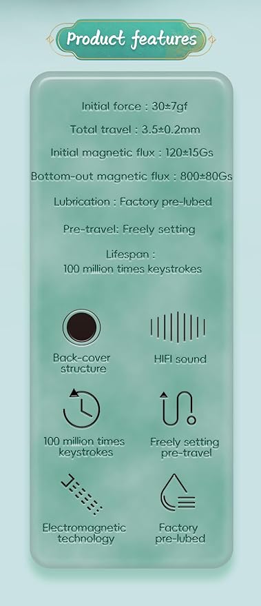 GATERON Magnetic Jade Keyboard Switches Linear Pre-Travel Freely Setting Factory Pre-lubed for Magnetic Gaming Keyboard(70)