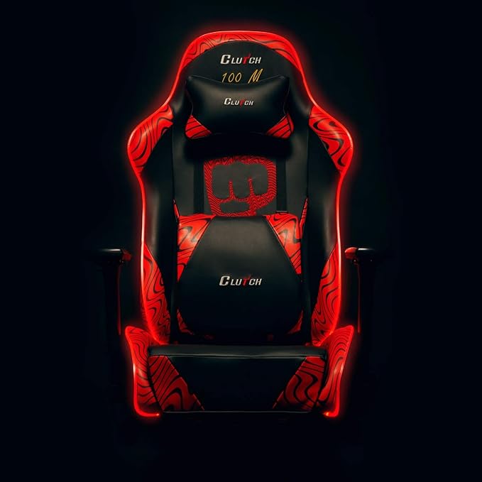 Clutch Chairz Pewdiepie Chair LED 100M - Ergonomic Gaming Chair Video Game Chairs Office Chair High Chair and Lumbar Pillow for Computer Desk - Black - Throttle Series
